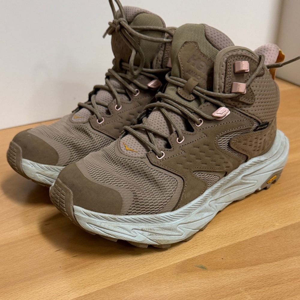 Hoka Brown and Pink Hiking Boots